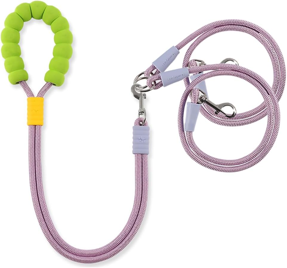Double Dog Leash for Two Dogs, Hands Free Dual Dog Leashes, Soft Padded Handle 360° Swivel No Tangle Walking Leash, Adjustable Crossbody Waist Rope for Small Medium Large Dogs (Purple)