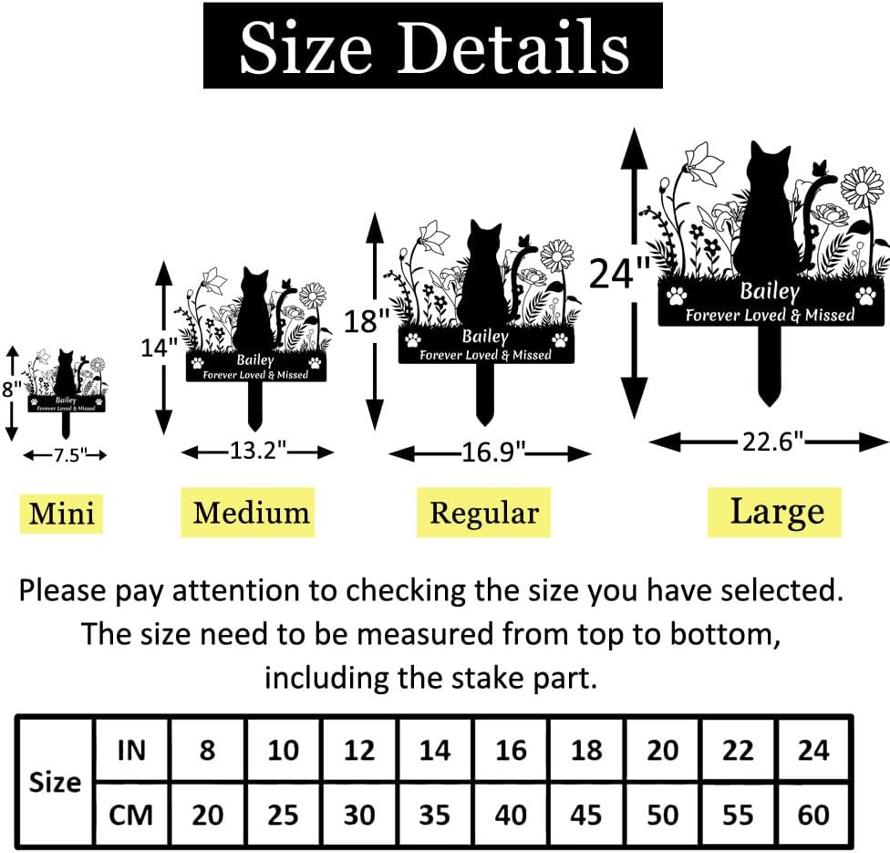 Custom Cat Name Memorial Grave Stake Marker, Personalized Floral Cat Memorial Grave Marker, Customized Flowers Butterfly Cat Memorial Stake Outdoor Metal Grave Plaque Cat Memorial Statue