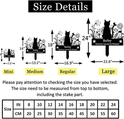 Custom Cat Name Memorial Grave Stake Marker, Personalized Floral Cat Memorial Grave Marker, Customized Flowers Butterfly Cat Memorial Stake Outdoor Metal Grave Plaque Cat Memorial Statue