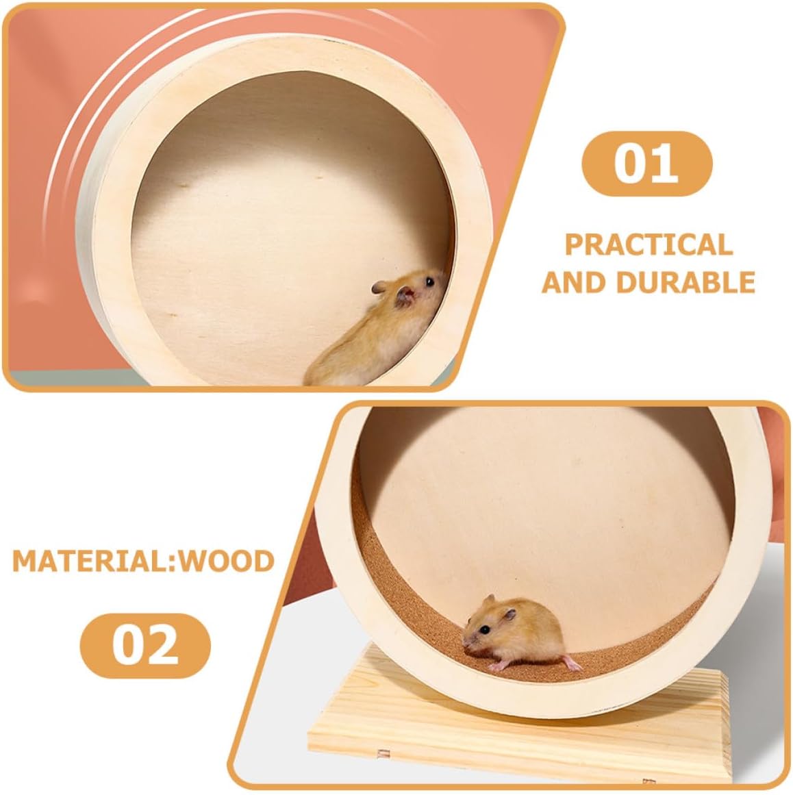 Silent Hamster Running Wheel Cork Mat Medium Wooden Exercise Wheel for Hamsters Gerbils and for Small Animal Play and Fitness