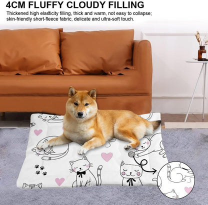 Ultra Soft Cat Bed with Anti-Slip Bottom, Cute Cats Pet Supplies Chew Proof Crate Pad Cat Bed for Desk Comfy Dog Kennel Mat for Indoor& Outdoor Sofa Cars, Machine Washable 24 X 36 Inch