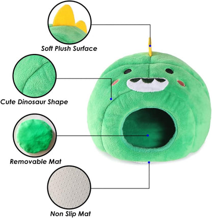 Guinea Pig Cave Bed, Small Animal Washable Cage Accessories Pet Hideout Bed House Anti-Slip for Hamsters,Chinchilla and Hedgehogs (Dinosaur)
