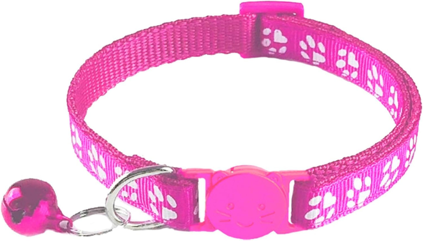2 Pack Breakaway Cat Collars with Bells, Reflective Design and Claw Print Design, Safety Buckle, Adjustable 7.5-12.5 Inches for Kittens & Cats (Rose)