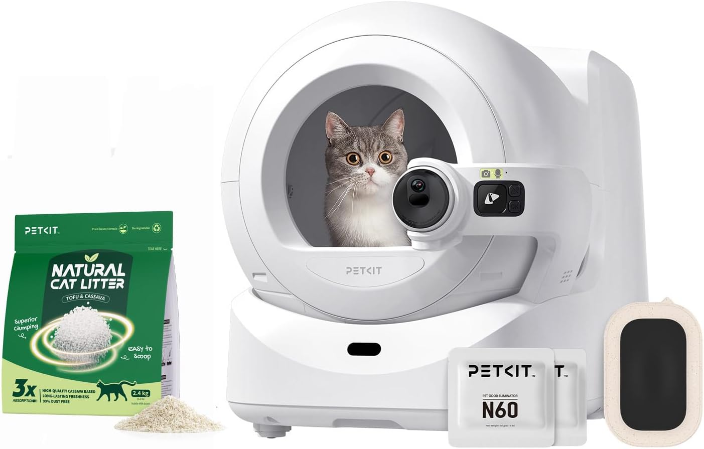 Bundle of PETKIT PUROBOT Ultra Automatic Camera Cat Litter Box + 1 Bag 2025 New Tofu and Cassava Mixed Litter,100% Natural Ingredients Plant Clumping Litter, Dust-Free