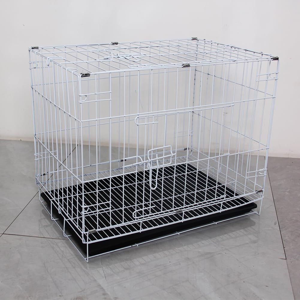 Foldable Metal Dog Kennel with Removable Leak-Proof Tray & Secure Lock - Portable Puppy Cage for Small Dogs, Cats, Rabbits | Travel Crate for Training, Home, Car, 19.6 * 13.4 * 16.1 Inch (White)