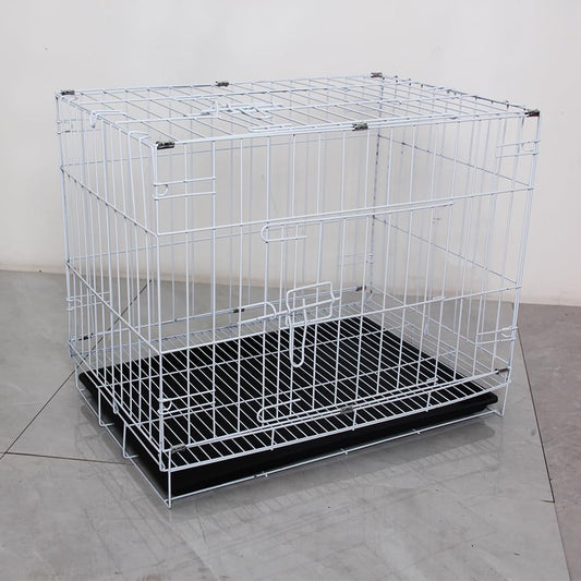 Foldable Metal Dog Kennel with Removable Leak-Proof Tray & Secure Lock - Portable Puppy Cage for Small Dogs, Cats, Rabbits | Travel Crate for Training, Home, Car, 19.6 * 13.4 * 16.1 Inch (White)