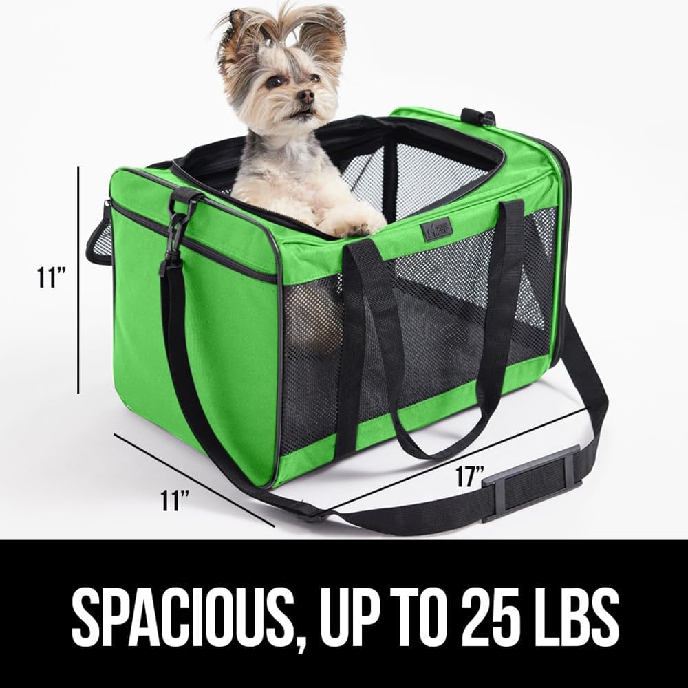 GORILLA GRIP Pet Carrier Travel Bag, Green and Stainless Steel Dog Bowl, 4 Cup Black, 2 Item Bundle