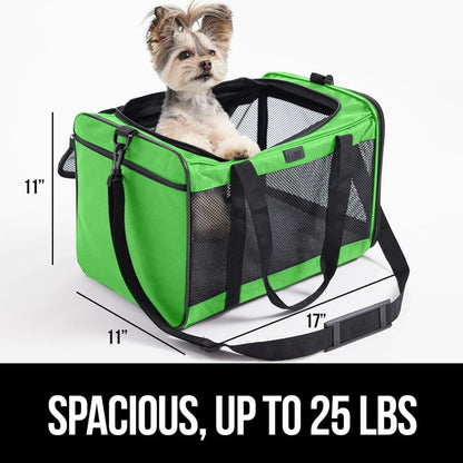 GORILLA GRIP Pet Carrier Travel Bag, Green and Stainless Steel Dog Bowl, 4 Cup Black, 2 Item Bundle