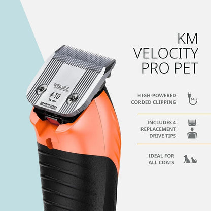 Wahl Pro Animal KM Velocity Corded Clipper - Dog, Cat & Horse Clippers - Premium Pet Grooming Essentials - with Detachable Blades - No-Slip Grip
