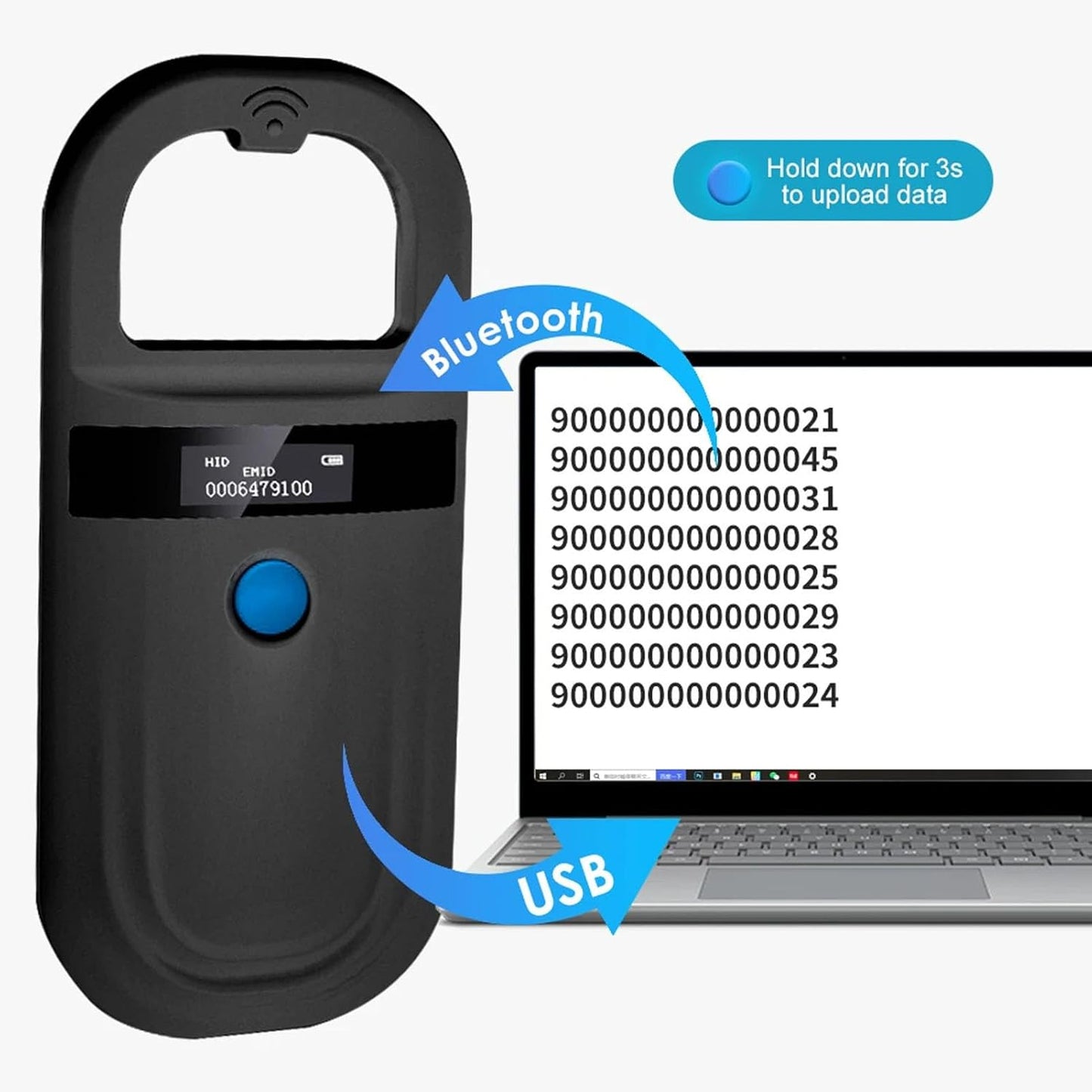 Microchip Scanner,Animal Chip Scanner Pet Tag Reader FDX B EMID Dual Frequency for Dog Cat Pig (Black)