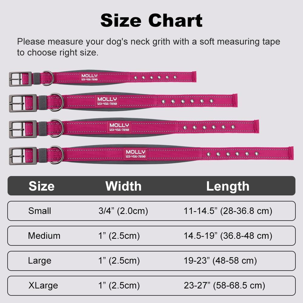 Personalized Dog Collar with Name and Phone Number | Durable Metal Buckle | Ultra Wide Soft Neoprene Padded | Adjustable Reflective Weatherproof Dog Collar for Large Medium and Small Dogs