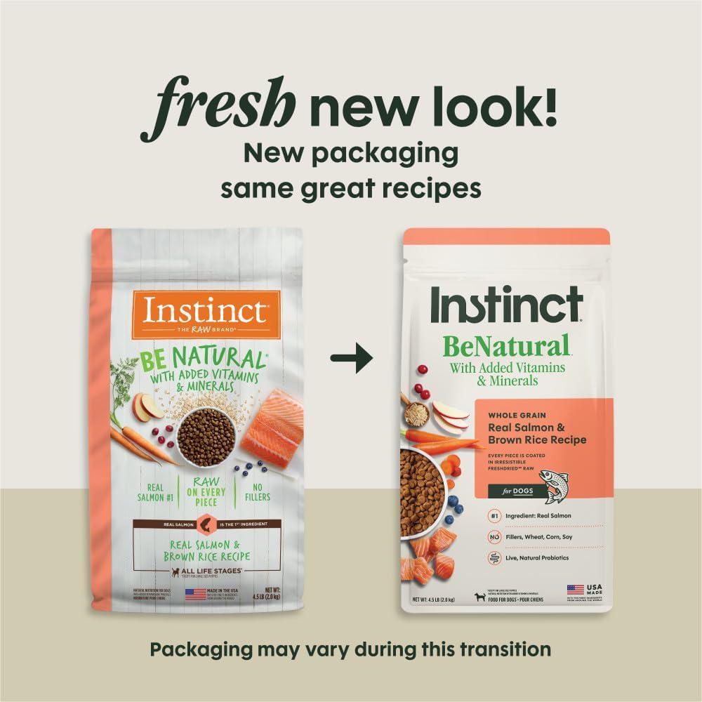 Instinct Be Natural, Natural Dry Dog Food, Raw Coated Kibble - Real Salmon & Brown Rice, 4.5 lb. Bag