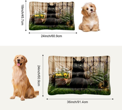 Black Cat Garden Washable Dog Bed Small Furniture Dog Crate Mat Kennel Pads Crate Bed Washable Non-Slip Bedding Beds for Crates Mats for Cages Pet Cushion Indoor Outdoor 36X24 Inch