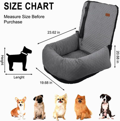 Dog Car Seat for Small Medium Dogs Up to 40lbs, Detachable Washable Soft Pet Booster Travel Bed for Front & Gray Seat with Safety Leash Belt