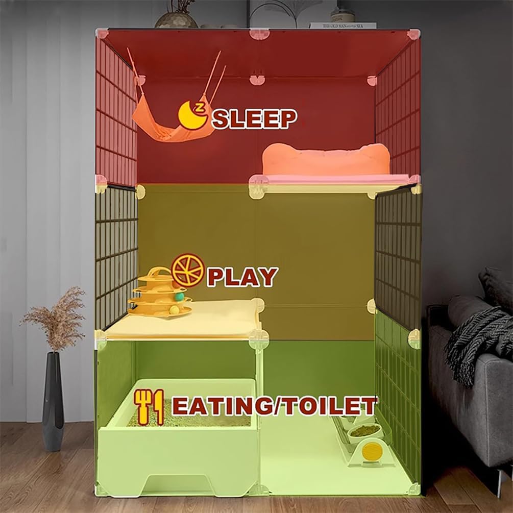 Cat Cage Cat Enclosure with Litter Box, Cat Playpen Detachable Metal, Cat Cage Indoor and Outdoor, Ferret Cage, Rabbit Cage