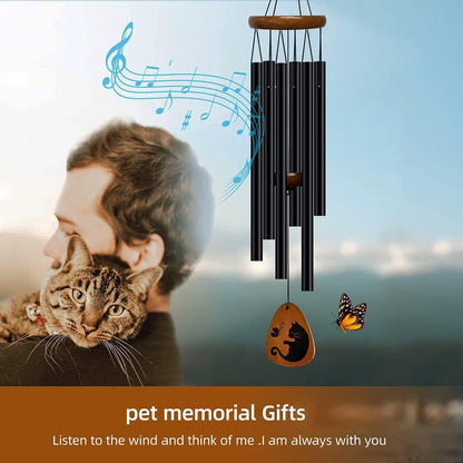 Cat Memorial Wind Chimes & Bracelet, Sympathy Gifts for Cat Lovers, 28 inches