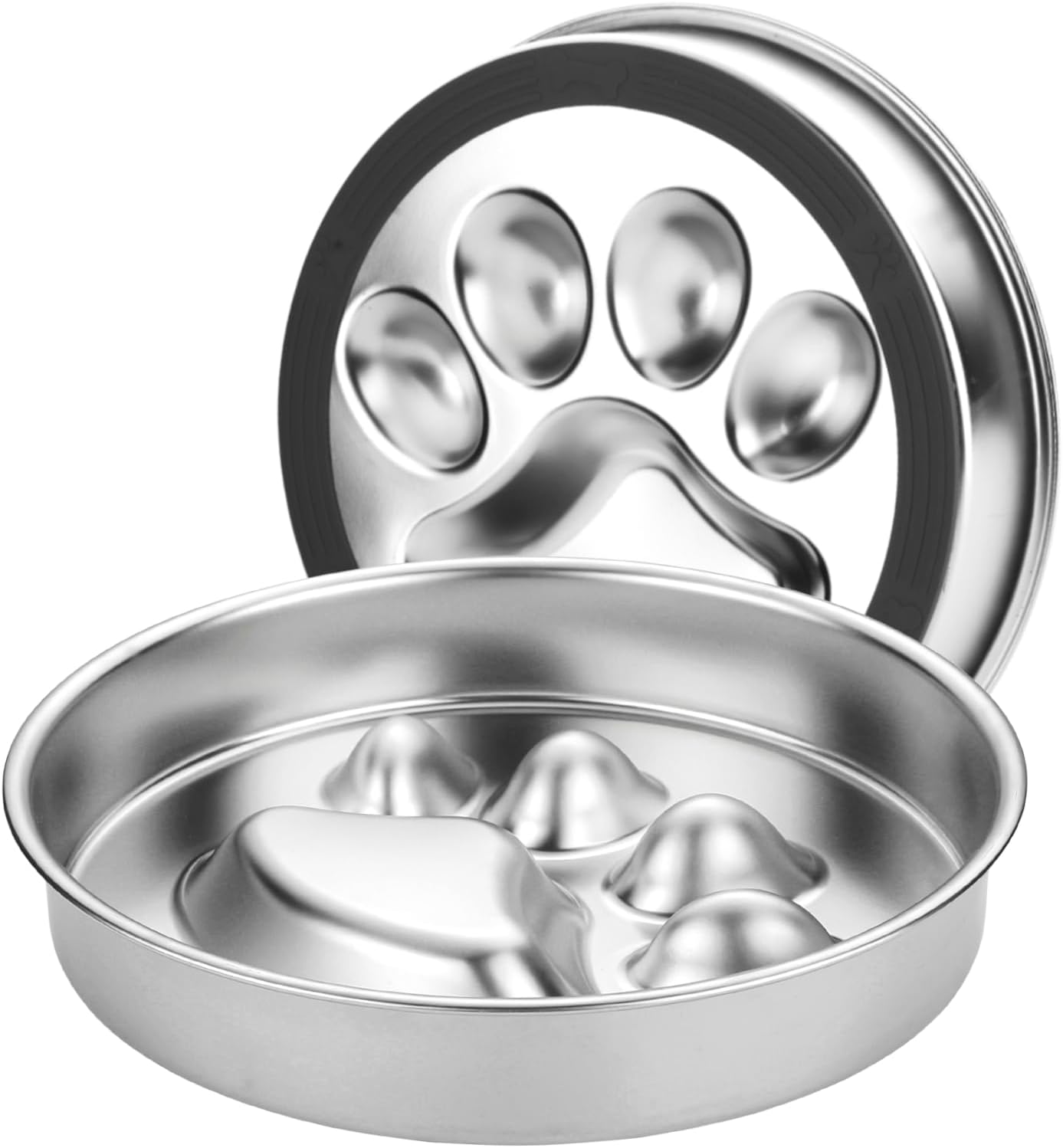 Slow Feeder Dog Bowls Stainless Steel Bowl with Non-Slip Rubber Base Metal Bowl for Small Medium Large Breed Dogs