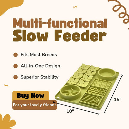 Multifunctional Slow Feeder Dog Bowl with Licking Mat & Water Bowl | Non-Slip Suction Cup | Silicone Pet Feeder | Dishwasher Safe