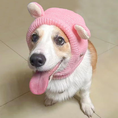 Dog Ear Muffs Noise Protection Knitted Hats Pet Neck Ear Warmer for Winter Knitted Cap for Anxiety Calm Down for Dog Cat(Pink, One Size)