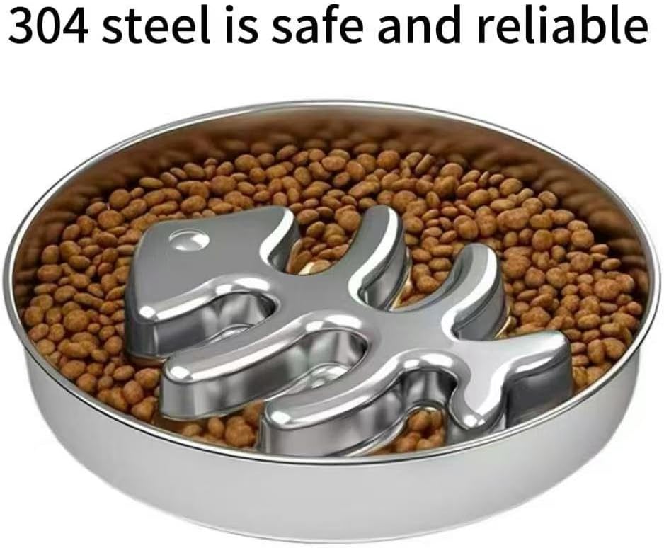 Slow Feeder Dog Bowl, Stainless Steel, 2 Cups Capacity, Non-Slip Base, Small & Medium Dogs