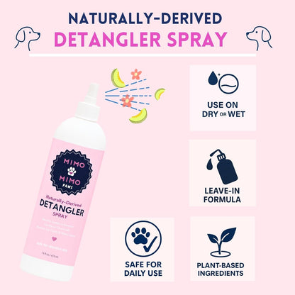 Naturally-Derived Dog Detangler Spray, Leave-in Conditioner for Mat & Tangle Removal, Hydrating Conditioning, Easy Brush, for Curly, Wavy, Long Coats, Sensitive Skin, Made in USA, 16oz
