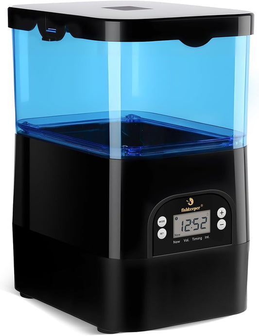 fishkeeper Automatic Fish Feeder for Pond - Weather-Resistant and Tip-Proof Design Precision Feeding for Vacation Dispenser with Timer, Outdoor Koi Fish Feeder, 2.8L LCD Display (Blue)