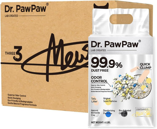 Tofu Cat Litter, Dr. PawPaw Clumping Cat Litter, Natural Tofu Scent 18 lb, Dust-Free Keep Kitty Tidy, Superior Odor Control Keep Step Fresh