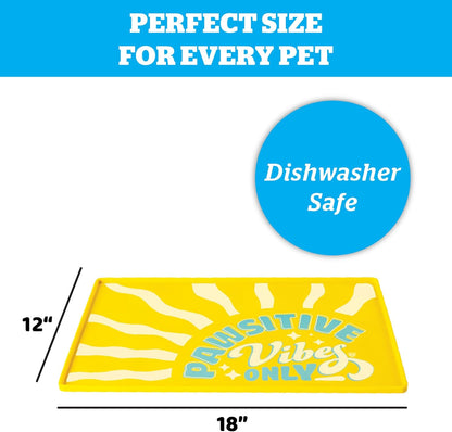 Pawsitve Vibes Pet Placemat, Pet Food Mat for Food and Water Bowls, Puppy Essentials Home Decor Placemats & Supplies