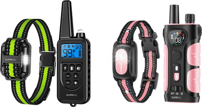 SLOPEHILL 4200 Ft Dog Shock Collar,IPX8 Waterproof Rechargeable Dog Training Collar with Remote,Electric Shock Collar for Dogs,2 Settings of Shock Collars(Green+Pink)