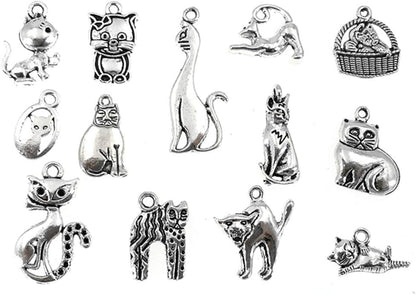 Assorted Cats Pet Charm Pendant for DIY Jewelry Making Accessaries(42pcs,Antique Silver)
