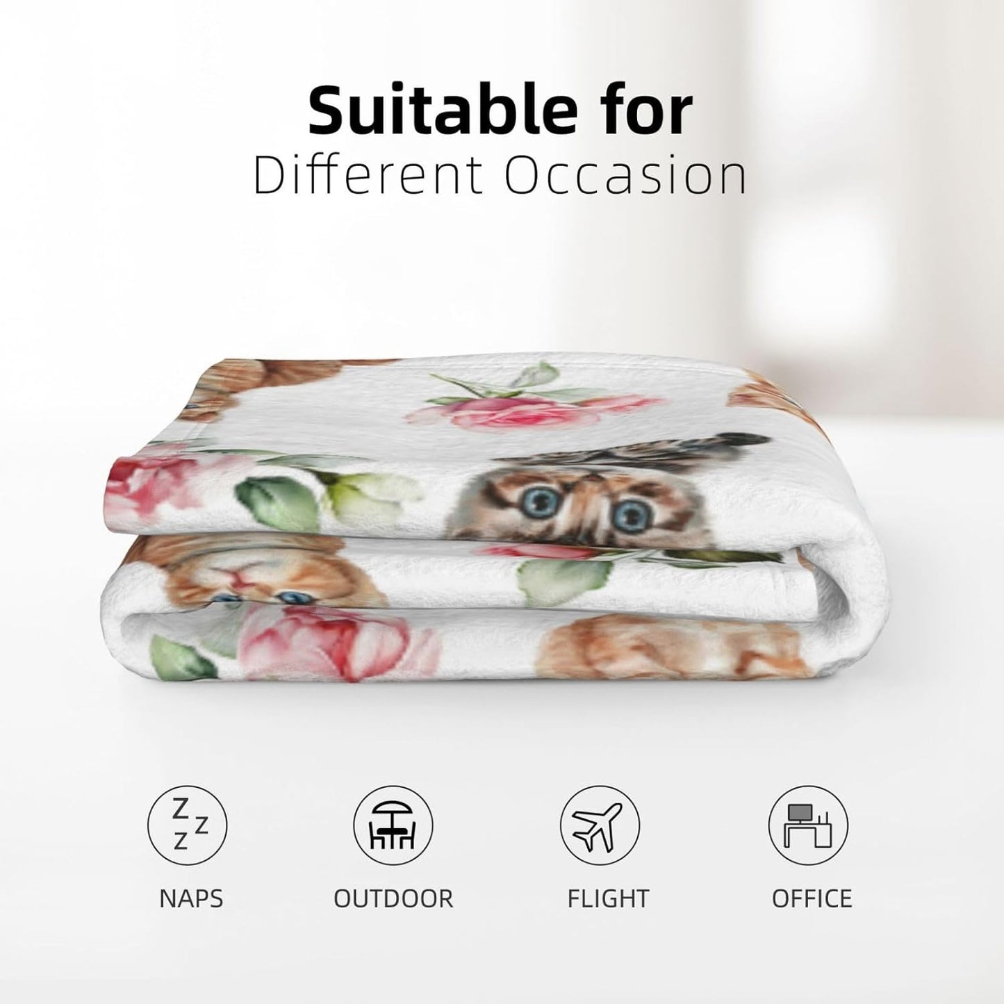 Rose Cats Blanket, Pet Cats Throw Flannel Soft Cozy Lightweight Blankets for Sofa Couch Bed Home, Pets Lover Gifts S 50"X40" Kids