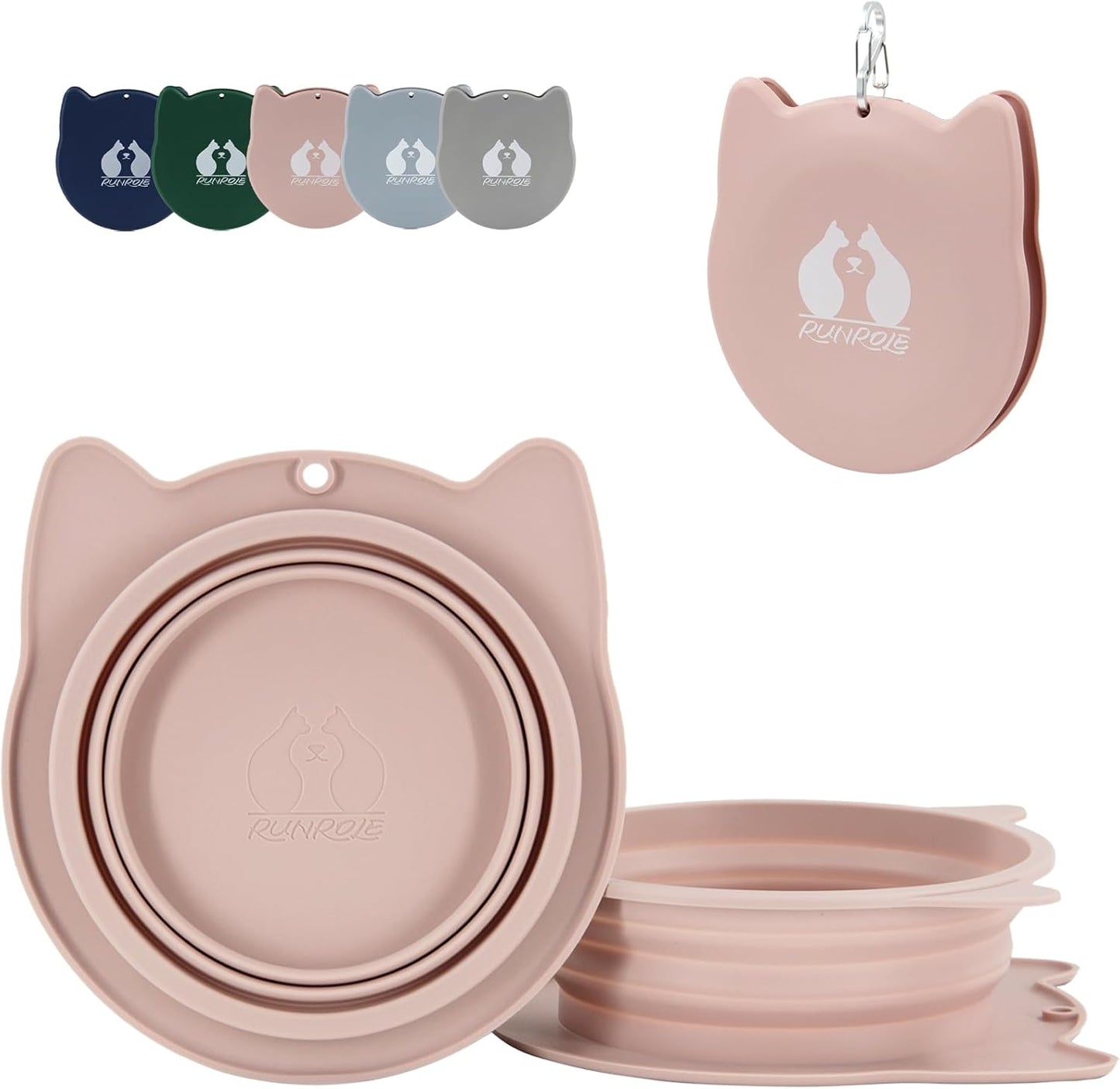 RUNROLE 2-in-1 Collapsible Silicone Dog Travel Bowls, Slot Together and Use Separately, Portable Pet Food Water Bowls, Foldable Cat Feeding Watering Dishes, 20OZ+27OZ(Blush Pink)