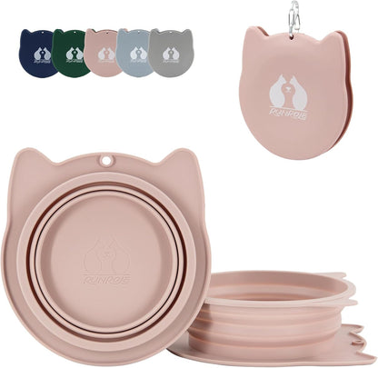 RUNROLE 2-in-1 Collapsible Silicone Dog Travel Bowls, Slot Together and Use Separately, Portable Pet Food Water Bowls, Foldable Cat Feeding Watering Dishes, 20OZ+27OZ(Blush Pink)