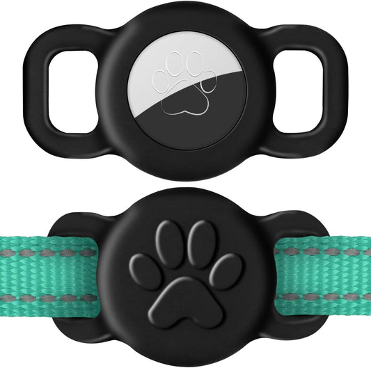 Dynmeow Dog Cat Collar Holder Compatible with Airtag, Anti-Lost Silcione Holder for 3/8 and 5/8 Inch Wide Collars, Black, S(1 Pack)
