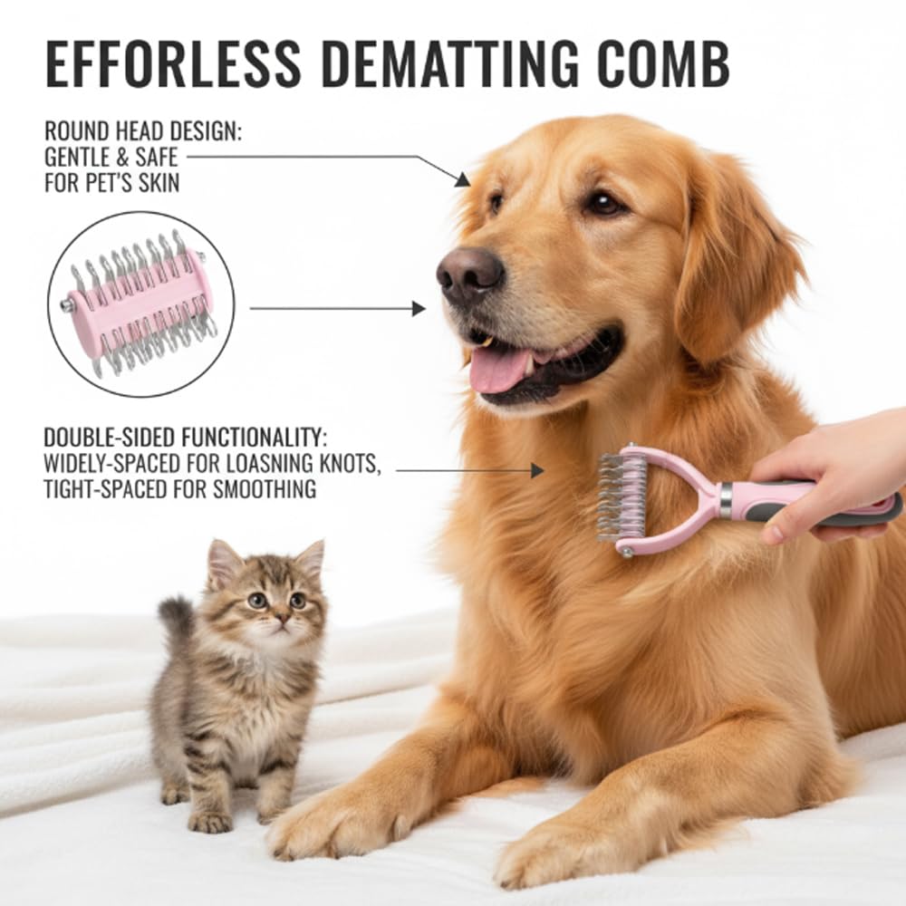 3Pcs Dog brush for shedding Undercoat Rake for Dogs & Cats - Double Sided Brush for Dematting Comb Grooming Tool kit -Dog Nail Clippers & Nail File