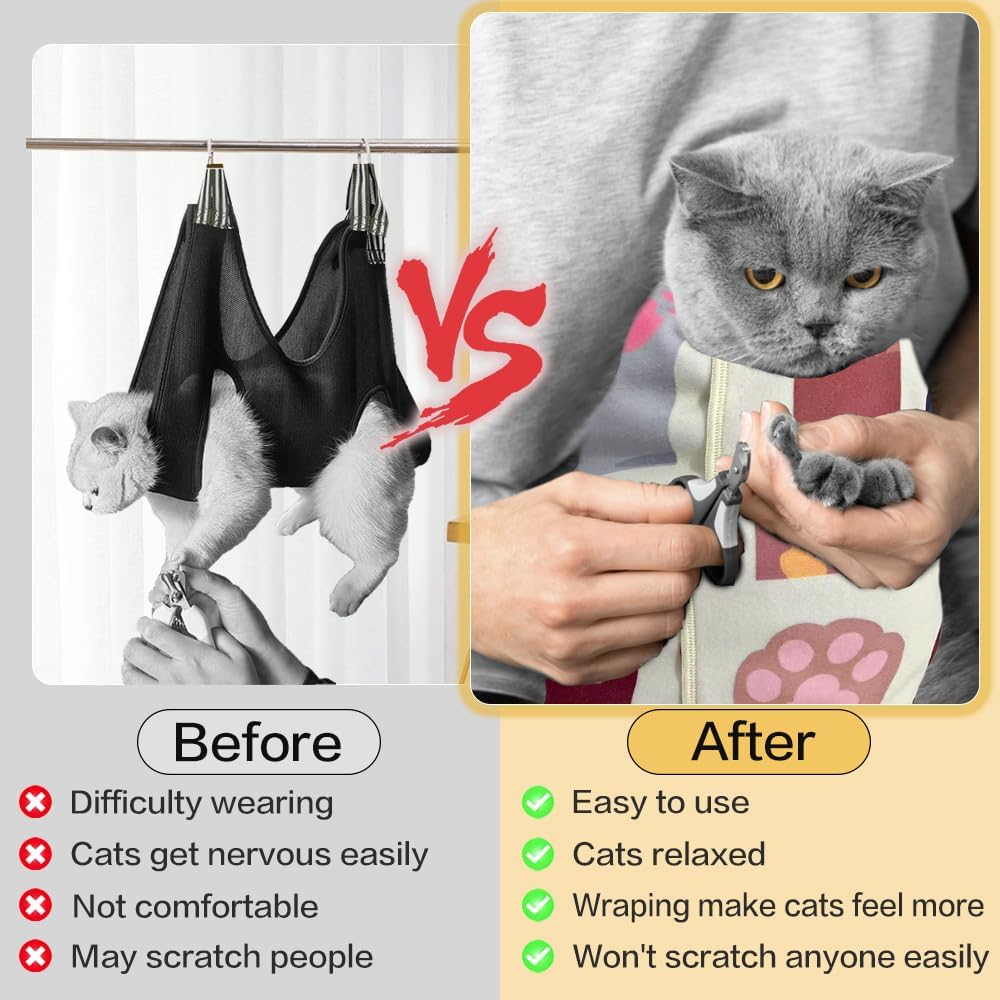Cat Wrap for Cutting Nails, Self-Adhesive Cat Wrap, Cat Restraint for Nail Clipping, Anti-Scratch Cat Grooming Wrap for Medicine, Nail Clipping, Teeth Brushing, Ear Cleaning