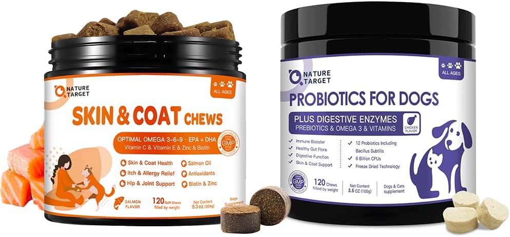 6 Billion Freeze Dried Dog Probiotics, Omega 3 Fish Oil for Dogs - 120 Chews