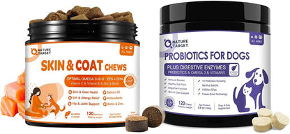 6 Billion Freeze Dried Dog Probiotics, Omega 3 Fish Oil for Dogs - 120 Chews