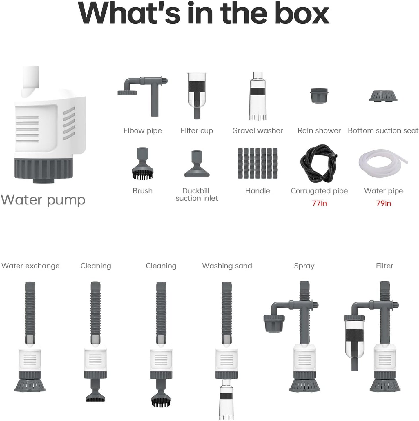 Fish Tank Cleaner, Aquarium Vacuum Gravel Cleaner Electric -6-in-1 Automatic Removable Vacuum with Adjustable 30W Motor Efficient Cleaning White1