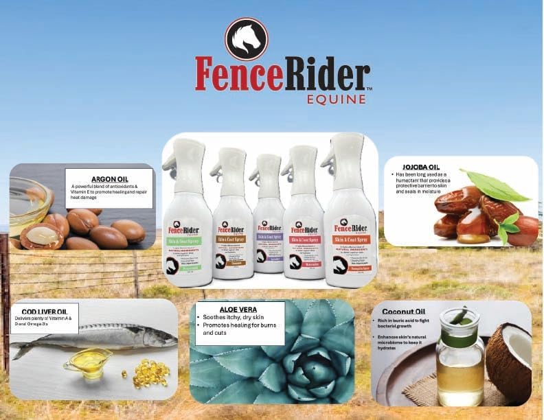 Fence Rider Skin & Coat Spray for Horses, Blend of Premium Natural Ingredients to Soothe Skin and Shine Coat, 24 oz Ready to Use (Lavender)