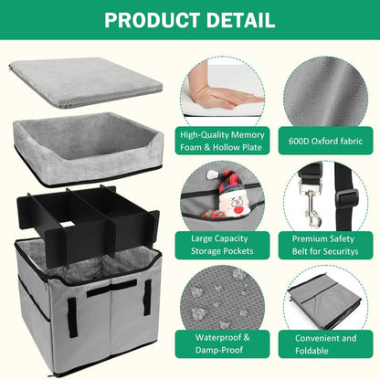 Vivifying Dog Car Seats for Small Dogs, Portable Dog Booster Car Seat with Storage Pockets and Safety Belt, Comfortable Travel Bed for Small Pets Up to 25lbs (Gray)