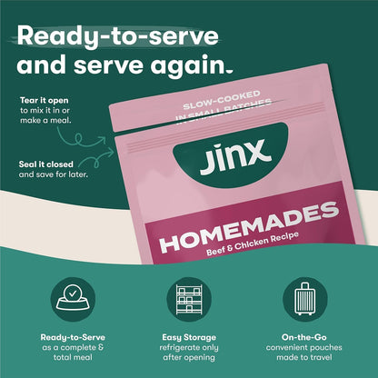 Jinx Premium Dog Food Bundle, Beef - 4lb Grain-Free Dry Dog Food, Kibble Sauce & Homemades Wet Food Pouches (9-oz)