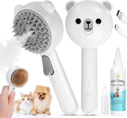 4 in 1 Pet Steam Brush for Cat & Dog, Cat Steam Brush for indoor Cats, Self Cleaning Shedding & Grooming Tool with Waterless Shampoo, Pet Spray Hair Removal Comb with Release Button & Water Tank