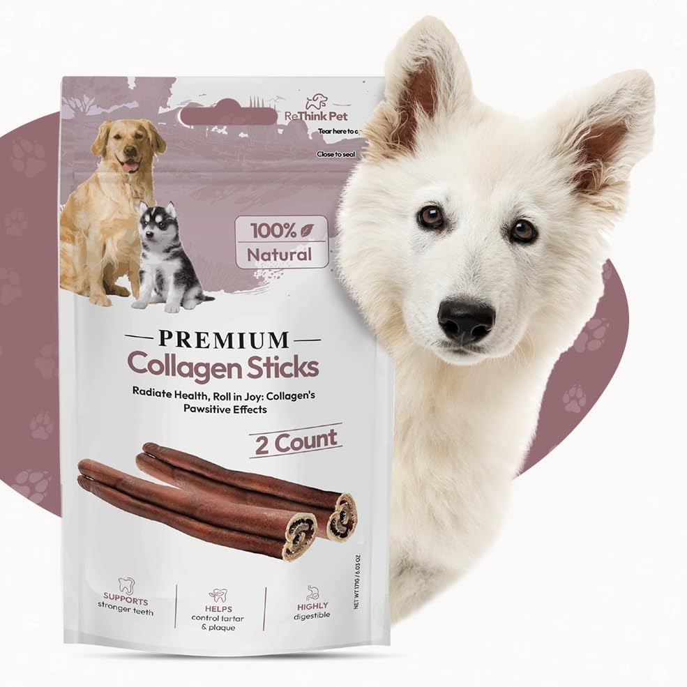 8 Pieces of Premium Collagen Sticks for Dogs, All Natural Dog Collagen Sticks, Great Tasting to Support Healthy Skin & Shiny Coats, Highly Digestible, Beef Chews for Dogs (4pack, 8pcs)