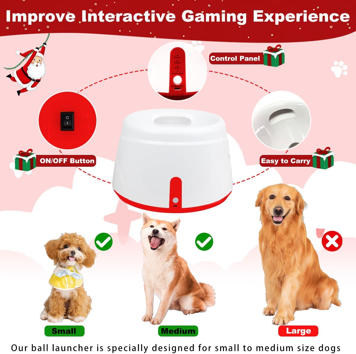 Automatic Ball Launcher for Dogs, Dog Ball Thrower with 19-32-45Ft Distance, Rechargeable Automatic Launcher with 6 Balls (2.2"), Dog Balls Launchers for Small & Medium Red