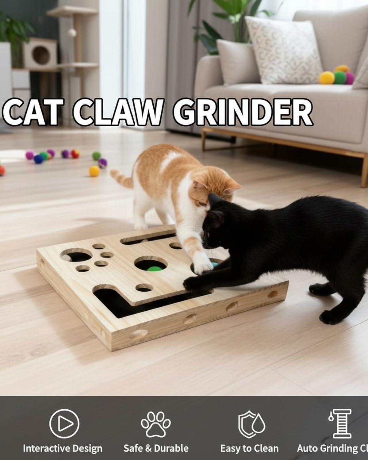 Cat Nail File Box - Cat Scratch Puzzle Enrichment Box, Natural Nail File & Claw Trimmer Alternative, Interactive Toy to Prevent Furniture Scratching, Stress-Free Grooming for Indoor Cats(2pcs)