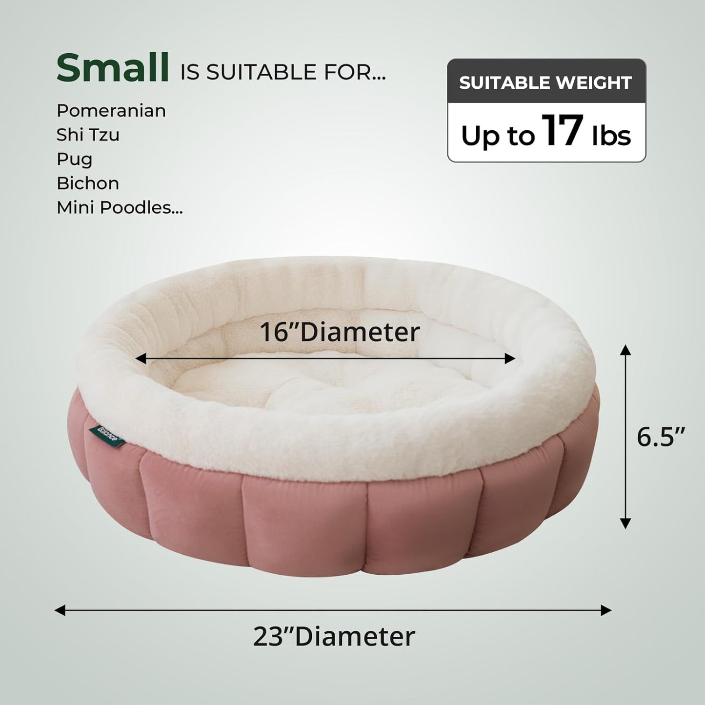 BALANCE Cat Beds for Indoor Cats, Washable Round Cat Bed, Cute Kitten Bed with Anti-Slip Bottom for Kitty and Puppy, 23 Inches, Mellow Rose