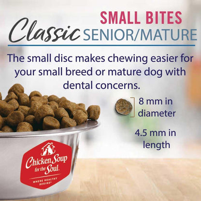 Chicken Soup for the Soul All Natural Premium Small Bites Senior/Mature Dry Dog Food, Real Meat First Ingredient, No By-Products, Supports Joint Health & Mobility, Chicken, Turkey & Brown Rice, 4.5lb
