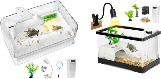 AZV Medium Turtle Tank Habitat Kit and Small Turtle Tank Kit,Complete Aquatic Tortoise Starter Enclosure with Filter Red Eared Slider Aquatic for Baby Tortoise,Fishes and Amphibians