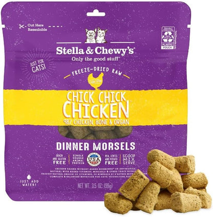 Stella & Chewy's Freeze-Dried Raw Cat Dinner Morsels - Premium Chicken Recipe with 98% Cage-Free Meat & Organs - Natural Grain-Free Cat & Kitten Food - Made in USA - 3.5 oz